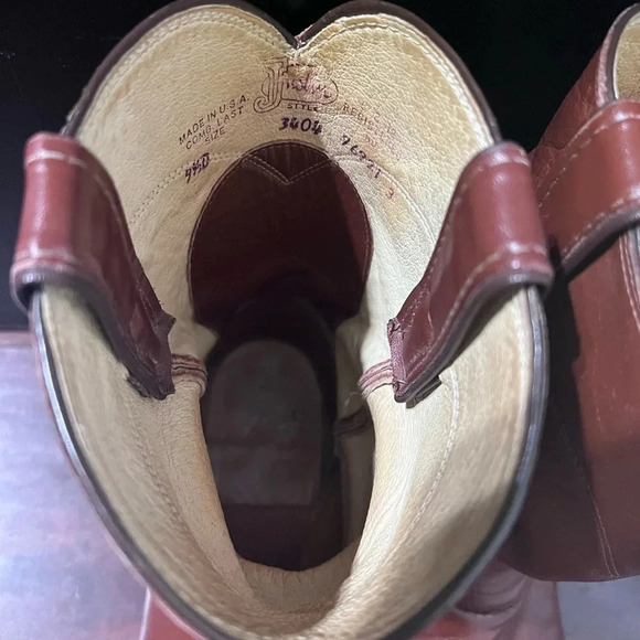 Justin Boots Mens Western Brown Leather Cowboy Sz 9.5 D Style 3404 Excellent - Picture 9 of 13